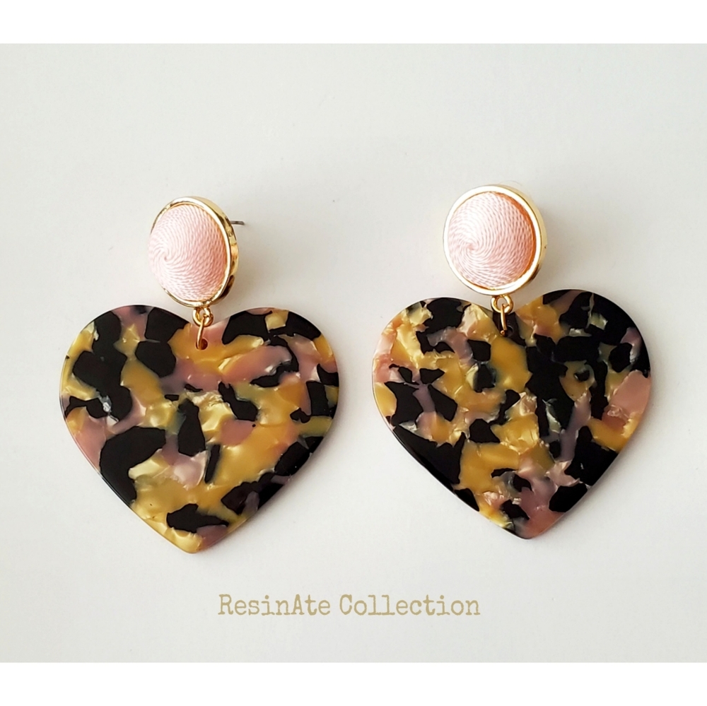 Blush Pink/Tan/Black  Resin Earrings